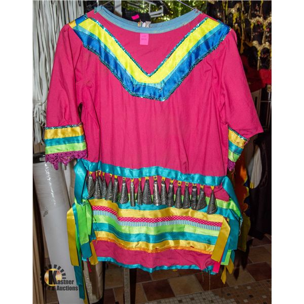 WOMENS REGALIA JINGLE DRESS; PINK AND YELLOW