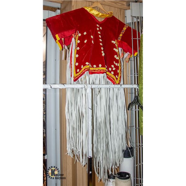 INDIGENOUS REGALIA TOP; RED AND WHITE FRINGE