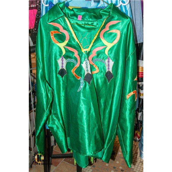 MENS INDIGENOUS REGALIA DRESS SHIRT; GREEN