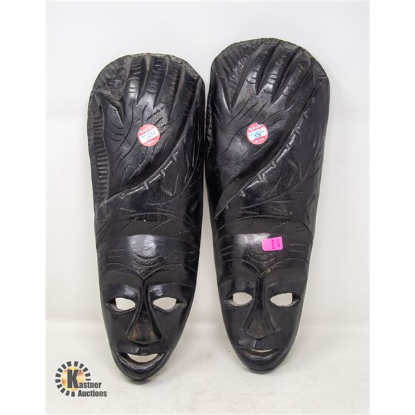 LOT OF 2 WOOD CARVED WALL HANGING MASK; FACE AND