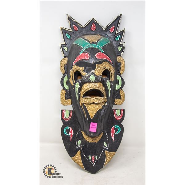 WOOD CARVED WALL HANGING WARRIOR MASK