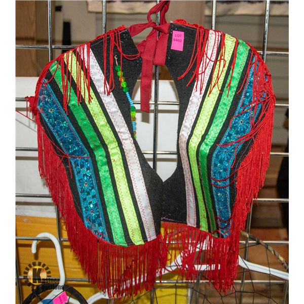 INDIGENOUS REGALIA COLLAR; BLACK & RED FRINGE