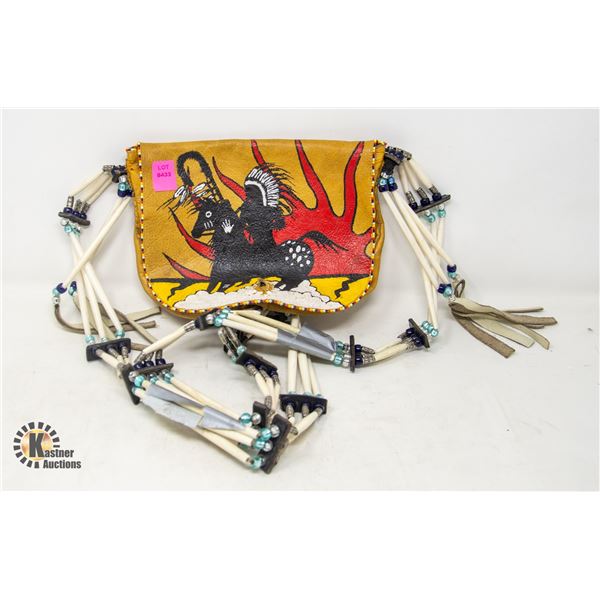 BEADED WAIST BELT WITH TAN HIDE WARRIOR POUCH