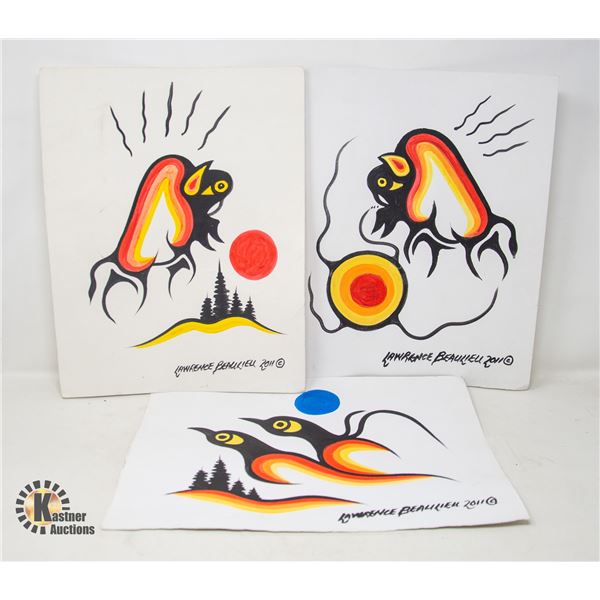 LOT OF THREE NOVICE INDIGENOUS PAINTINGS BY