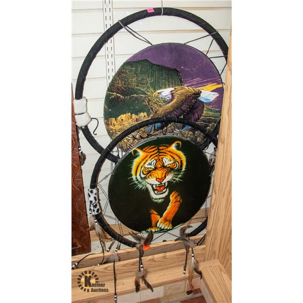 LOT OF TWO BLACK DREAMCATCHERS; TIGER AND EAGLE