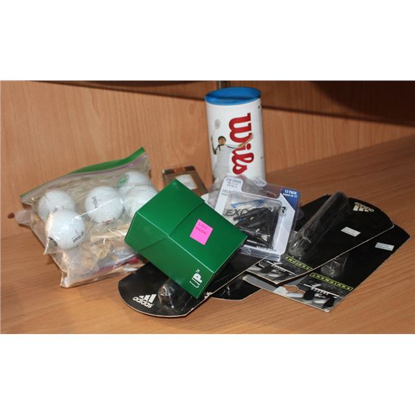 LOT OF MISC SPORTS ACCESSORIES; GOLF BALLS/