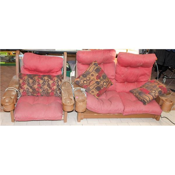 HANDMADE WOODEN PORCH SWING & CHAIR W/ CUSHIONS