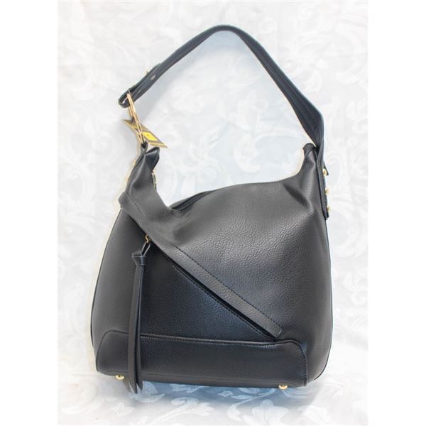 NEW LEATHER UNIQUE WEST BLACK WOMENS HANDBAG W/