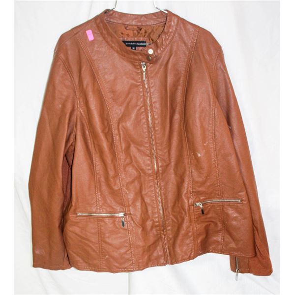 WOMENS ADDITIONELLE BROWN LEATHER-LIKE JACKET;