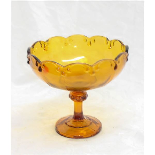 LARGE AMBER GLASS PEDESTAL CANDY DISH