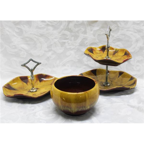 3PC BLUE MOUNTAIN POTTERY SET; DBL & SINGLE
