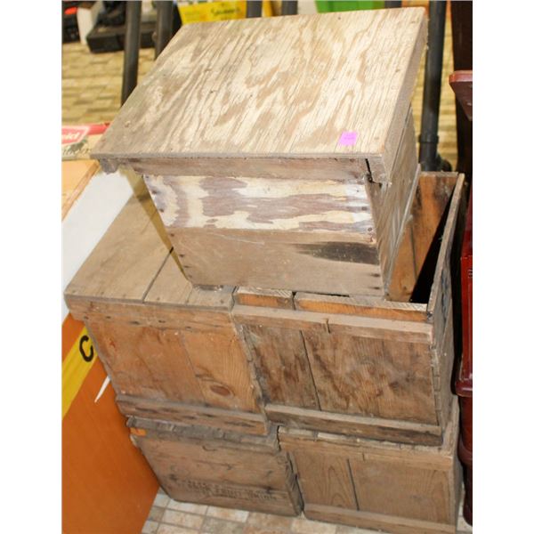 LOT OF 5 VINTAGE WOODEN CRATES