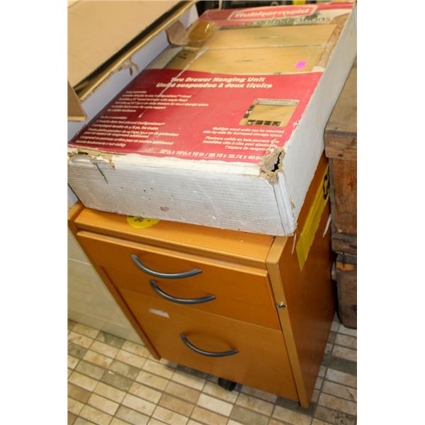 3 DRAWER OFFICE CABINET & RUBBERMAID 2 DRAWER