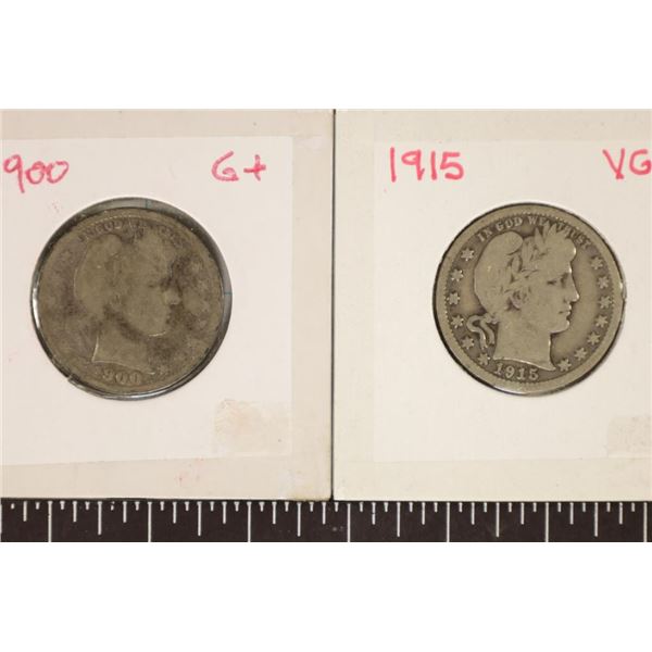 1900 & 1915 VERY GOOD SILVER BARBER QUARTERS