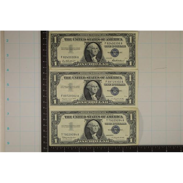 3-$1 SILVER CERTIFICATES: 1957, 57-A & 57-B