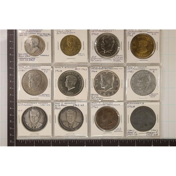 12-JFK METAL TOKENS 1"- 1.5" IN SIZE. ONE WITH