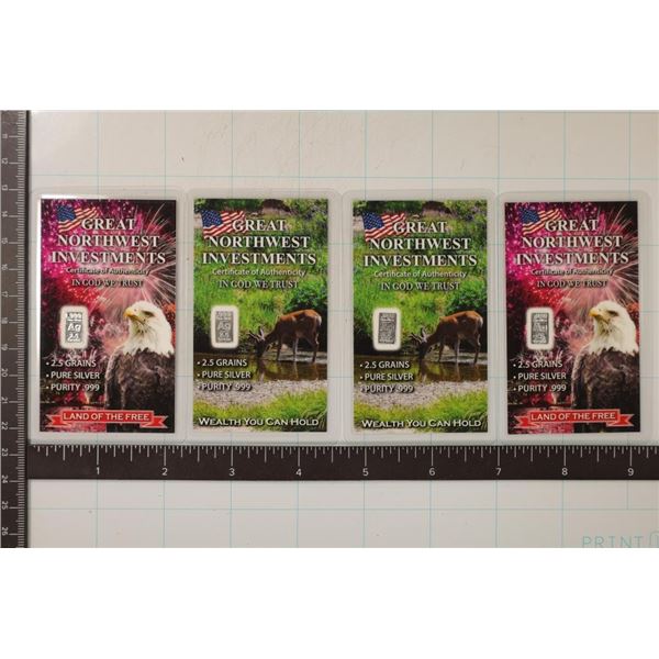 4-2.5 GRAIN .999 FINE SILVER INGOTS IN LAMINATED