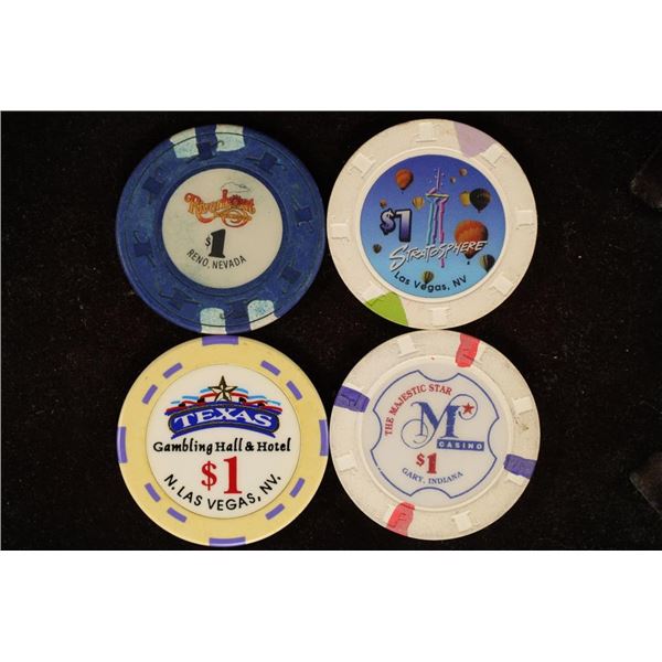4-PLASTIC $1 CASINO GAMING TOKENS: RIVERBOAT