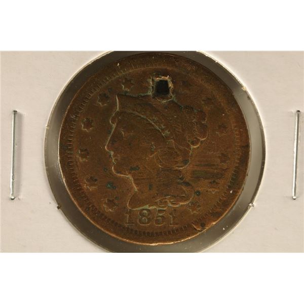 1851 US LARGE CENT WITH HOLE