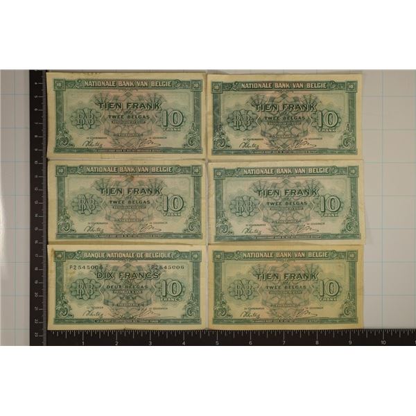6-1943 BELGIUM 10 FRANC BILLS