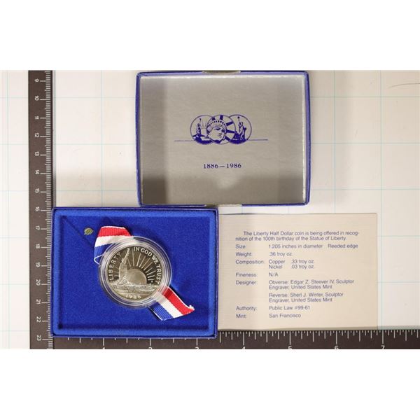 1986-S STATUE OF LIBERTY US PF HALF DOLLAR IN BOX