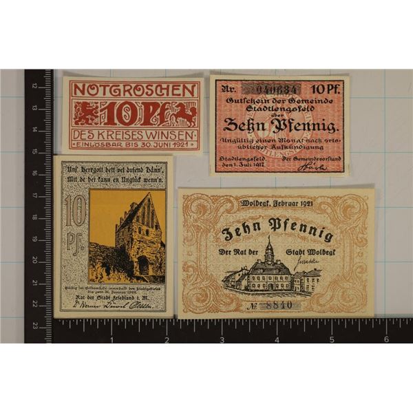 4-1920'S GERMAN CRISP UNC 10 PFENNIG NOTGELDS