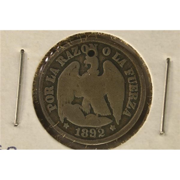 1892 / 82 CHILE SILVER 1 DECIMO DATE OVERSTRIKE