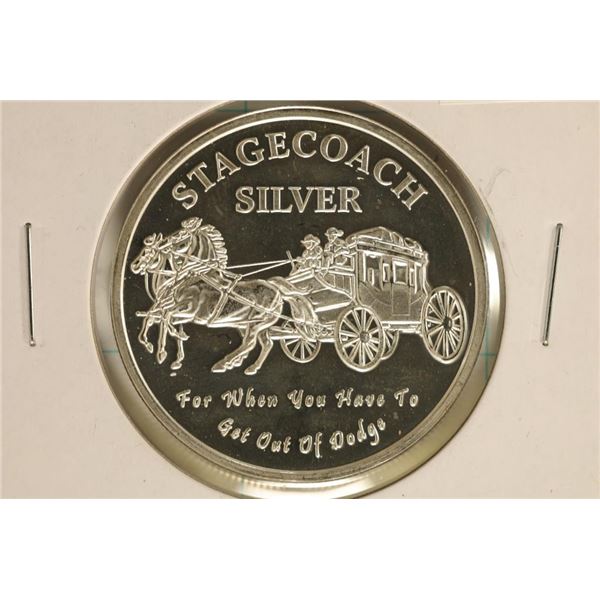 1 TROY OZ .999 FINE SILVER PF ROUND STAGECOACH