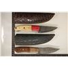 Image 1 : 2 DAMASCUS STEEL KNIVES NEW WITH LEATHER SHEATHS: