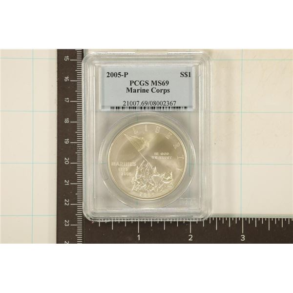 2005-P US MARINE CORPS SILVER DOLLAR PCGS MS69