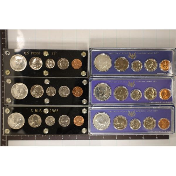 6-US SPECIAL MINT SETS: 3-1965 IN PLASTIC HOLDERS,