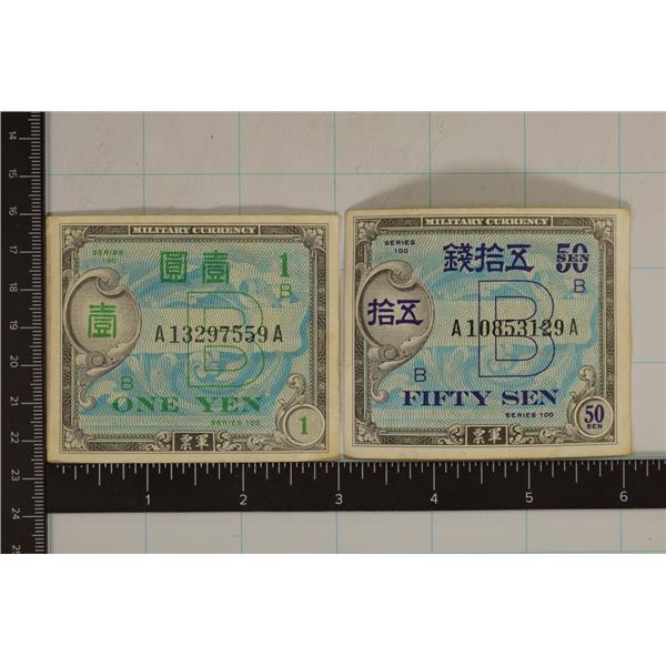 SERIES 100 50 SEN & 1 YEN JAPANESE MILITARY