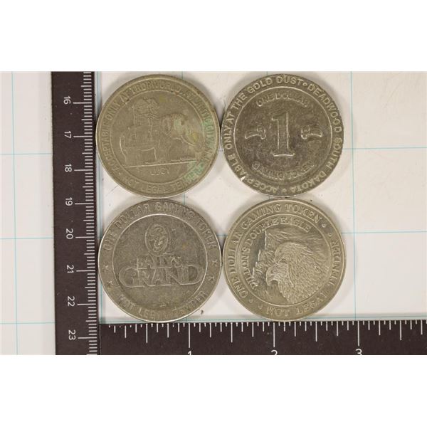 4-$1 METAL CASINO GAMING TOKENS: 1991 TROPWORLD