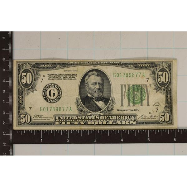 1928-A US $50 FRN REDEEMABLE IN GOLD ON DEMAND