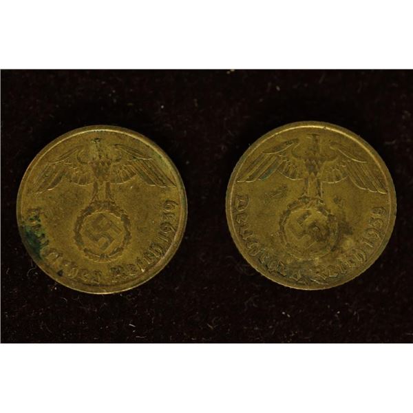 1938-D & 1939-G GERMAN 5 PFENNIGS WITH SWASTIKAS