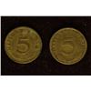 Image 2 : 1938-D & 1939-G GERMAN 5 PFENNIGS WITH SWASTIKAS