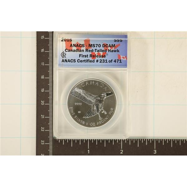 2015 CANADA RED-TAILED HAWK SILVER $5  ANACS MS70