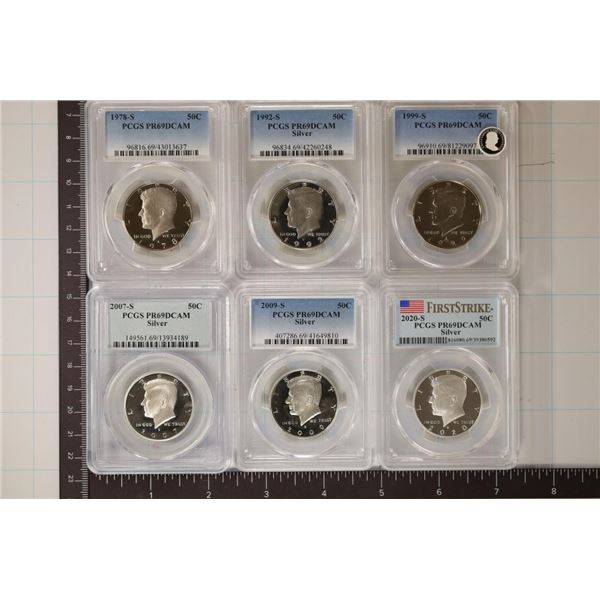 6 SLABBED US KENNEDY HALF DOLLARS: 2020-S SILVER
