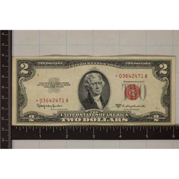 1953-C US $2 RED SEAL STAR NOTE CRISP WITH FOLDS