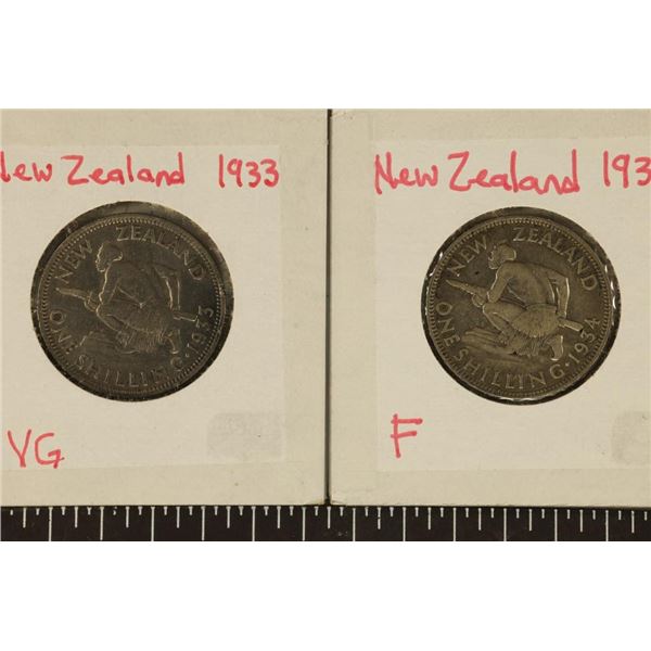 1933 & 1934 NEW ZEALAND SILVER 1 SHILLING .1804