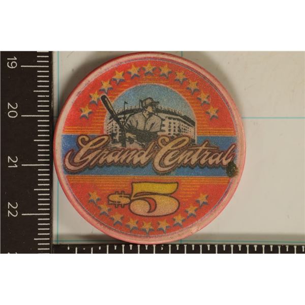 $5 GRAND CENTRAL CASINO CHIP TUKWALA WASHINGTON