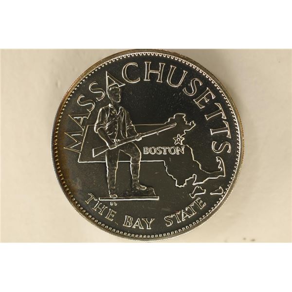 .49 TROY OZ PF STERLING SILV. ROUND MASSACHUSETTS