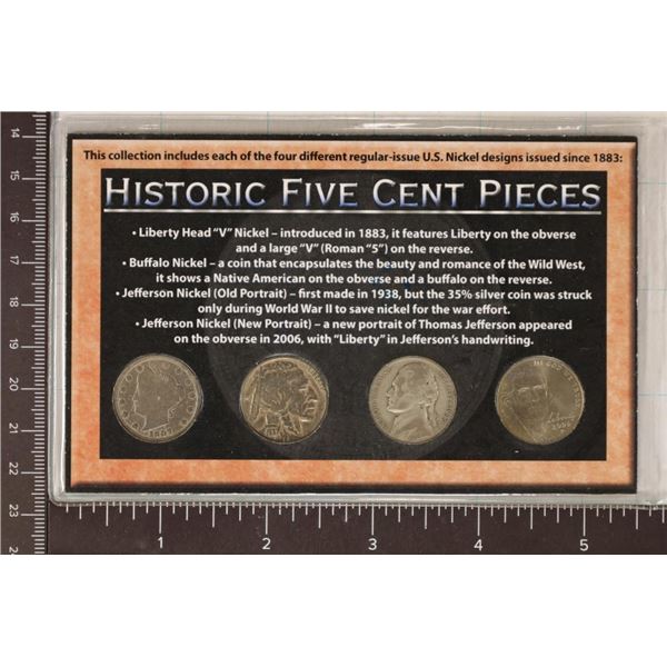 HISTORIC US 5 CENT PIECES FOUR COIN SET: