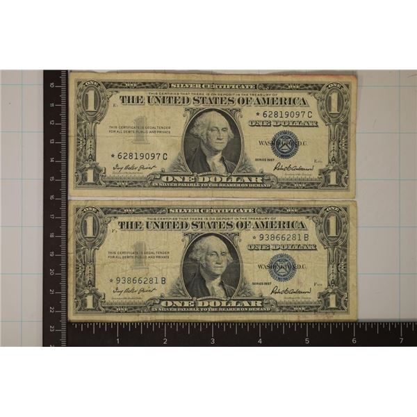 2-1957 US $1 STAR NOTE SILVER CERTIFICATES BLUE