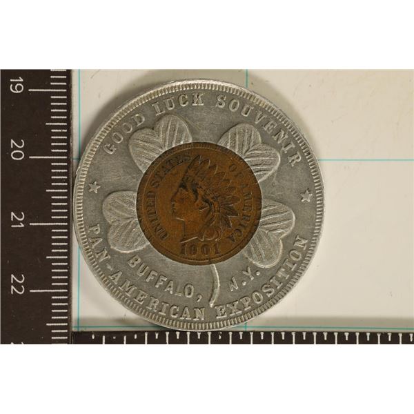 ENCASED 1901 INDIAN HEAD CENT AU, PAN-AMERICAN