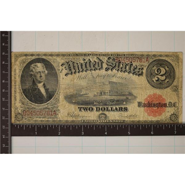 1917 US LARGE SIZE $2 RED SEAL HORSEBLANKET BILL