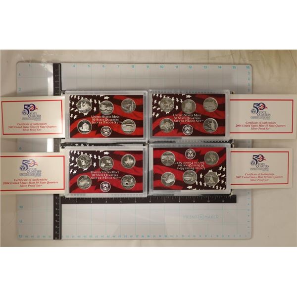 4-SILVER US 50 STATE QUARTERS PROOF SETS IN BOXES