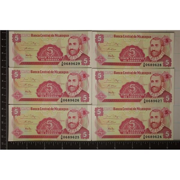 6-1991 NICARAGUA 5 CENTAVOS CRISP UNC BILLS