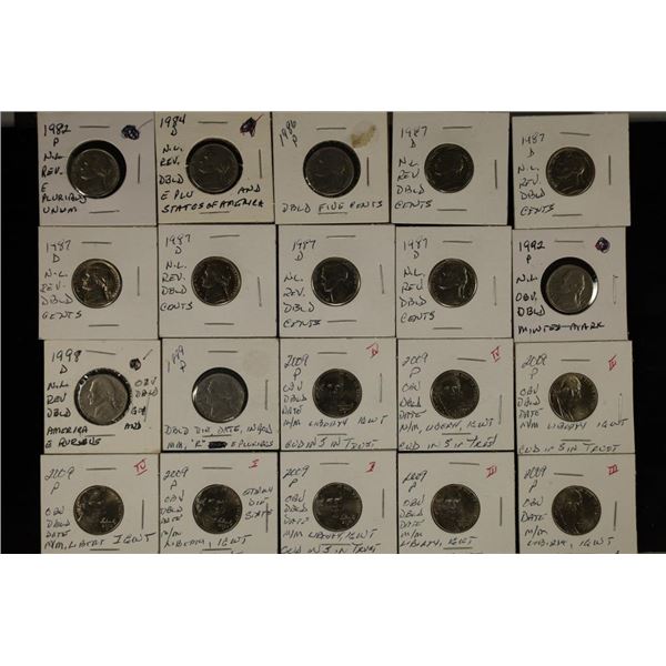 20 JEFFERSON NICKEL ERRORS: 1982-2009 INCLUDED: