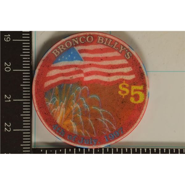 $5 BRONCO BILLY'S CASINO CHIP 1997 4TH OF JULY